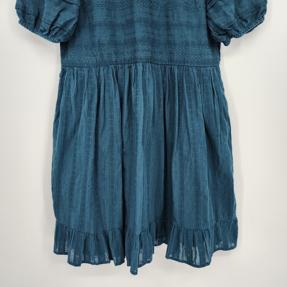Universal Thread Womens Dress Size S Dark Teal Embroidered Puff Sleeve Ruffles - Picture 3 of 9